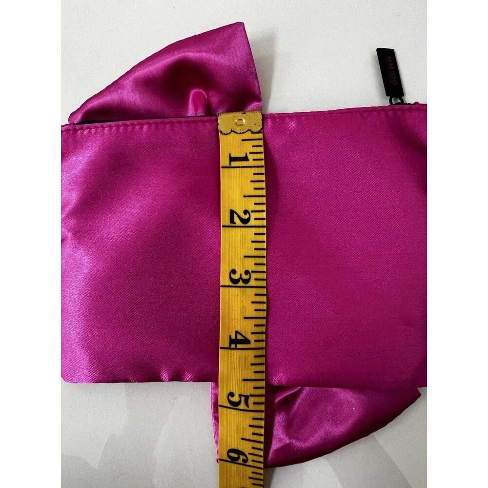 Hot Pink Stain Bow Zip Makeup Bag Clutch Wallet Travel Case Handbag Organizer